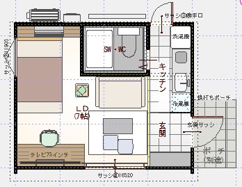 Wing 住宅仕様の平面図（LD7帖・キッチン・SW/WC）